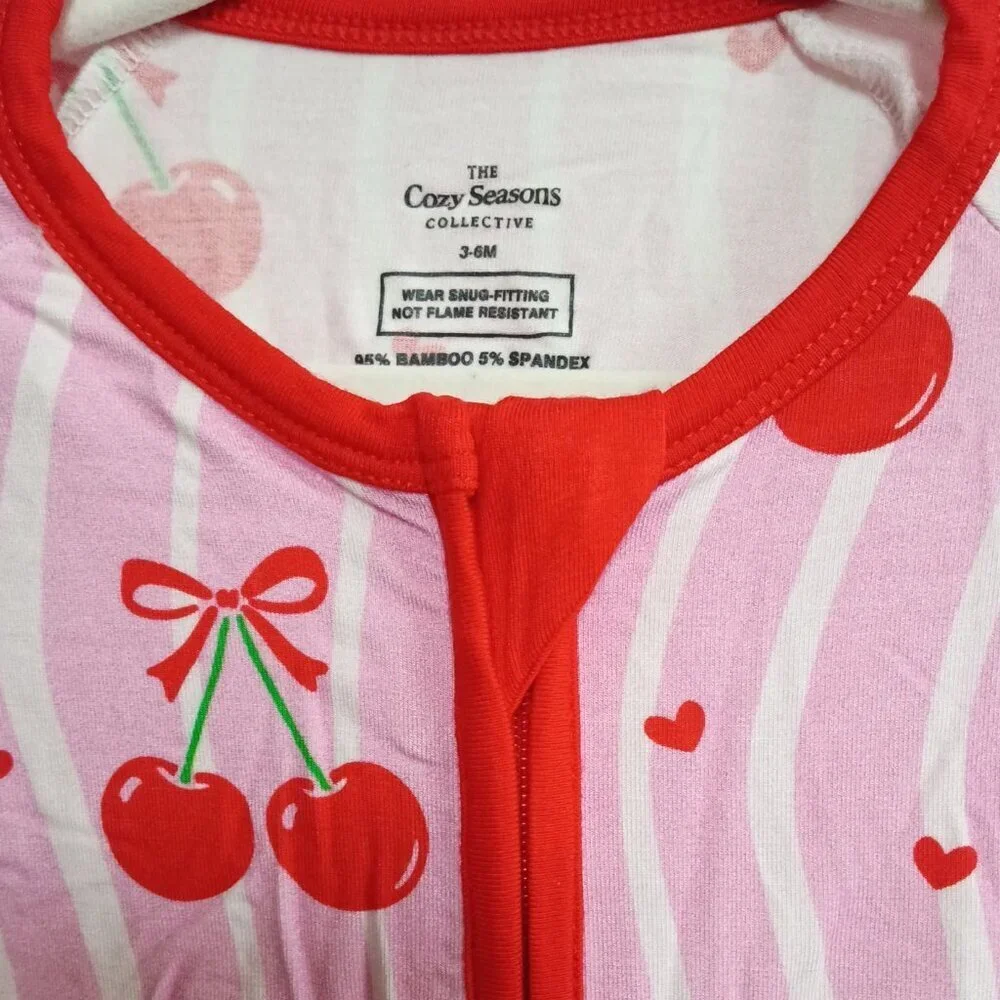 Cherry Hearts Bamboo Footie Pajamas | Cherry Print Zippy Sleeper 3-6M | NWT